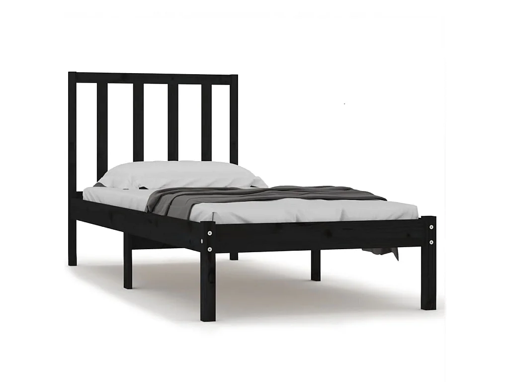 Lit-75x190 cm Noir Bois de pin massif Petit simple EGGB78046