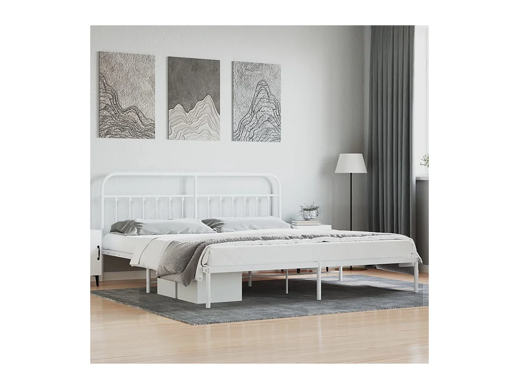 Lit-200x200 cm métal avec tête de lit blanc EGGB68778