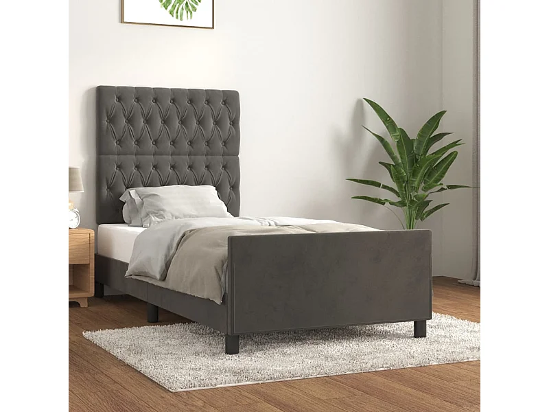Lit-100x200 cm avec tête de lit Gris foncé Velours EGGB23841