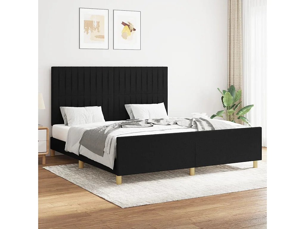 Lit-160x200 cm avec tête de lit Noir Tissu EGGB56238