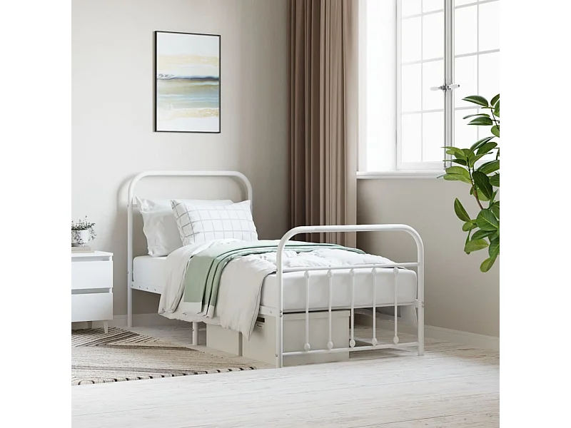 Cama com cabeceira e pés 90x200 cm metal branco PT187864