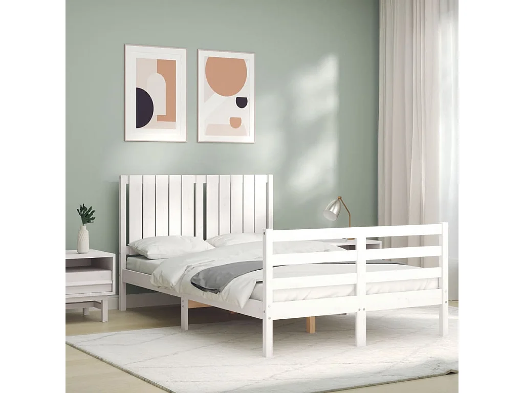 Cama com cabeceira 120x200cm madeira maciça branco PT980225