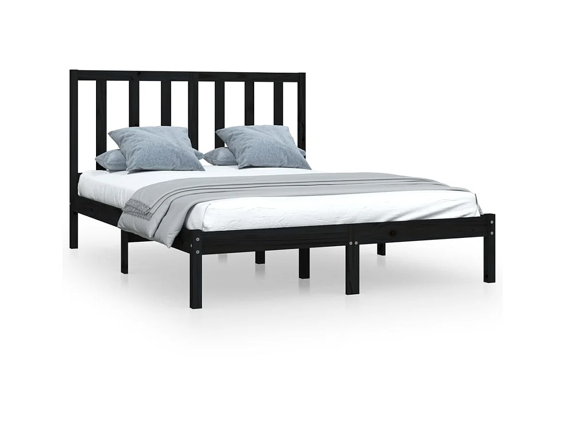 Lit-140x190 cm Noir Bois de pin massif EGGB80070