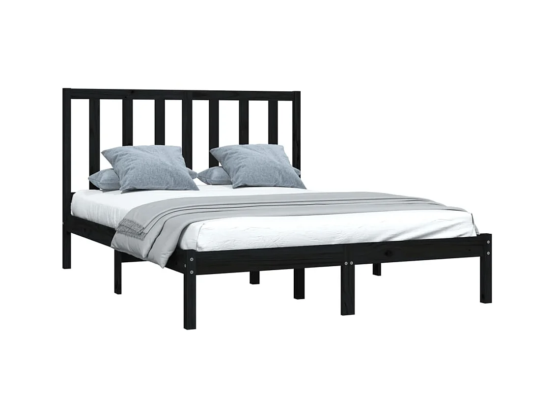 Lit-140x190 cm Noir Bois de pin massif EGGB80070