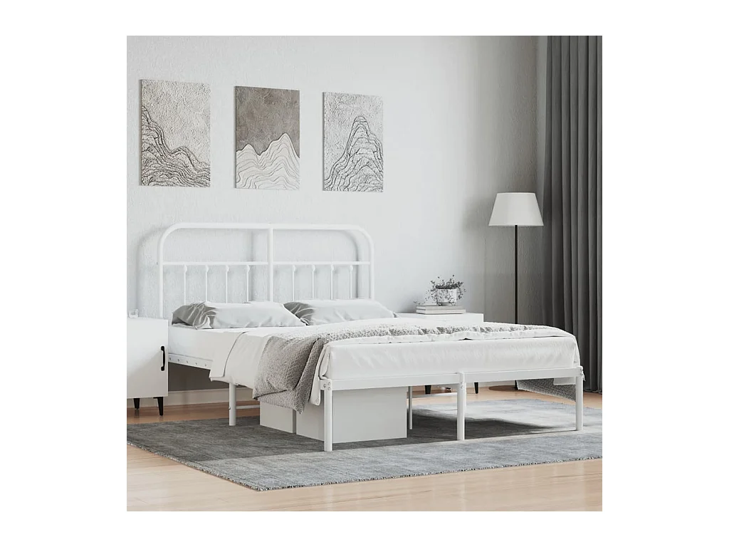 Lit-140x200 cm métal avec tête de lit blanc EGGB31023