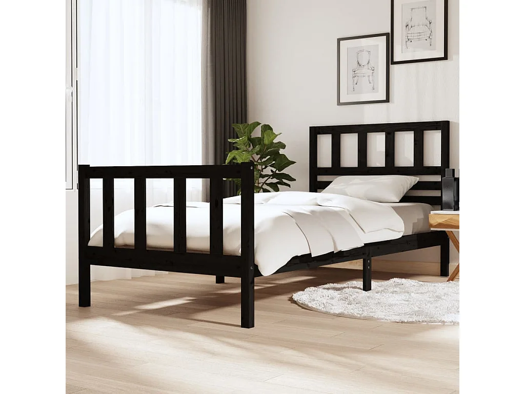 Lit-100x200 cm Noir Bois massif EGGB96215