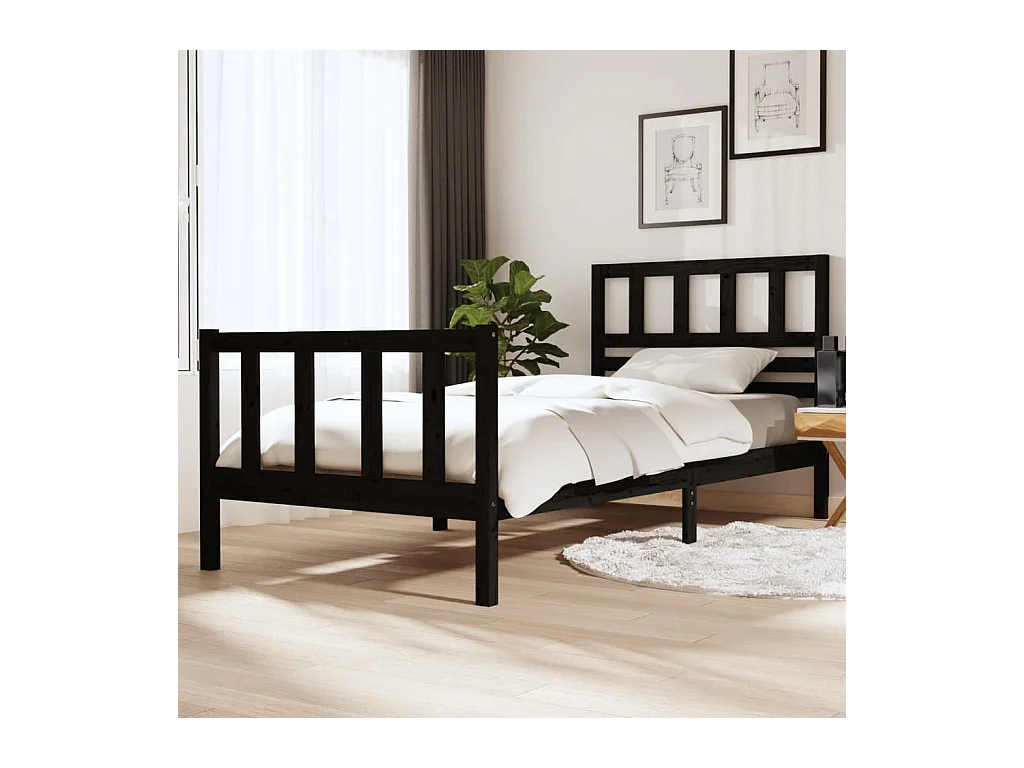 Bedframe massief hout zwart 100x200 cm NL71232