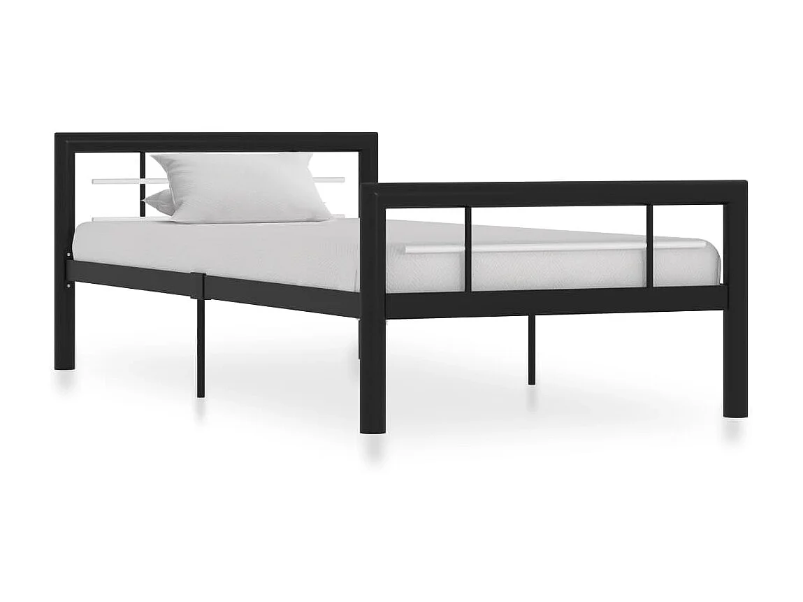 Cama 90x200 cm metal preto e branco PT550243