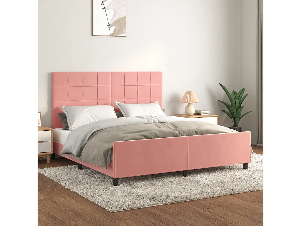 Cama c/ cabeceira 160x200 cm veludo rosa PT824664
