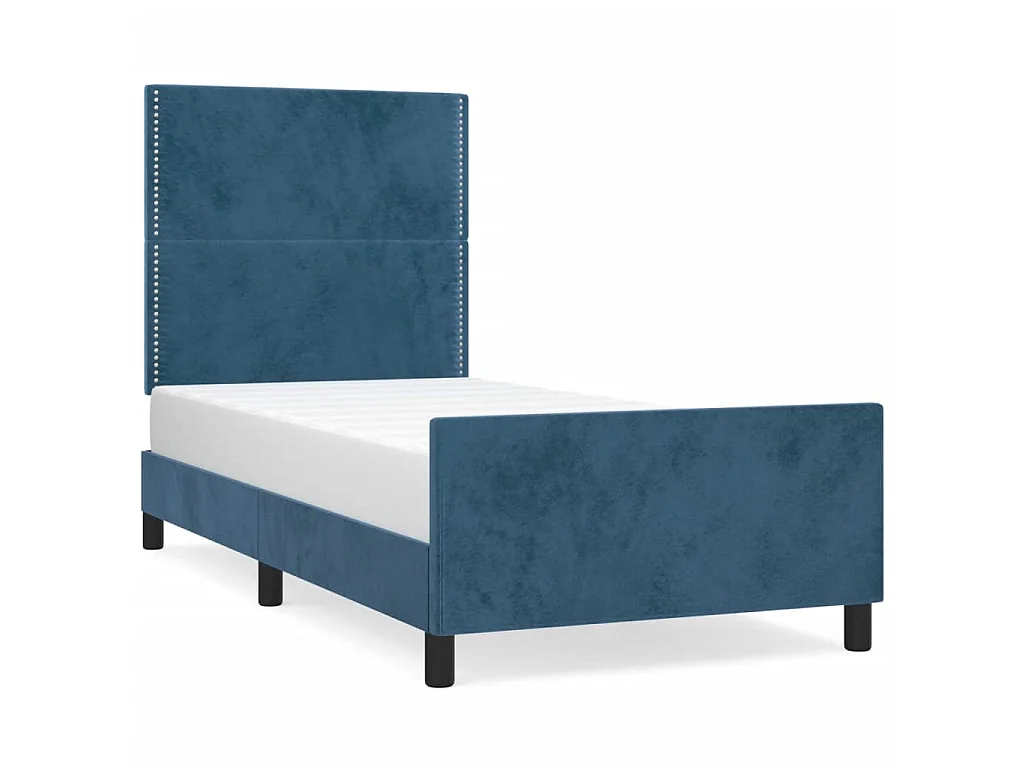 Cama de adulto c/ cabeceira 90x190 cm veludo azul-escuro PT563425