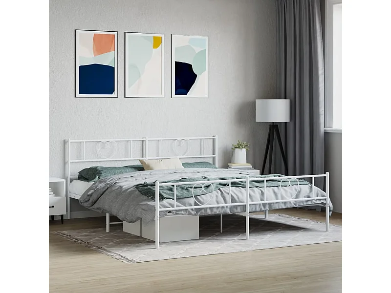 Lit-193x203 cm métal avec tête de lit/pied de lit blanc EGGB95404
