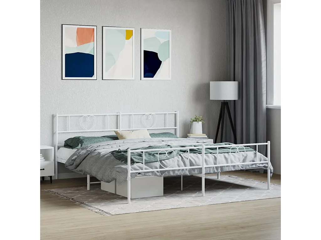 Lit-193x203 cm métal avec tête de lit/pied de lit blanc EGGB95404