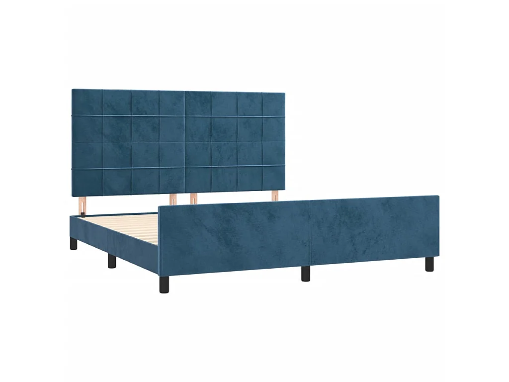 Cama de adulto c/ cabeceira 180x200 cm veludo azul-escuro PT850714