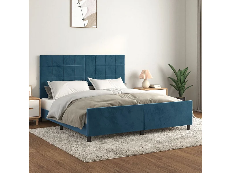 Cama de adulto c/ cabeceira 180x200 cm veludo azul-escuro PT850714