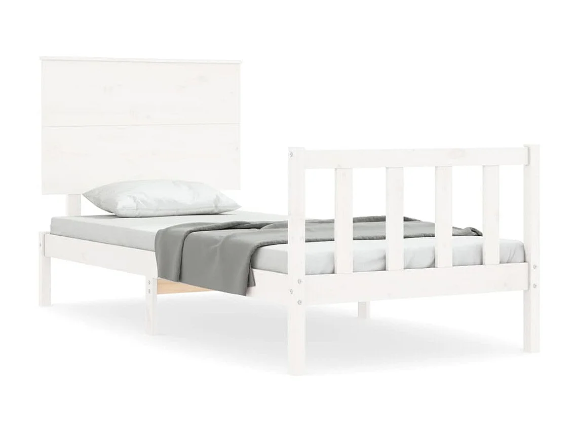 Lit-90x190 cm avec tête de lit blanc simple bois massif EGGB19150