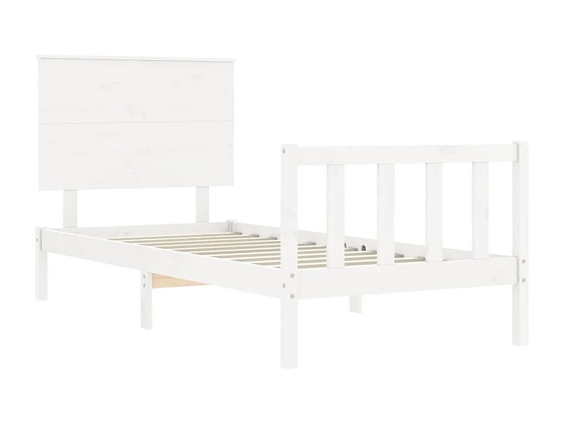 Lit-90x190 cm avec tête de lit blanc simple bois massif EGGB19150