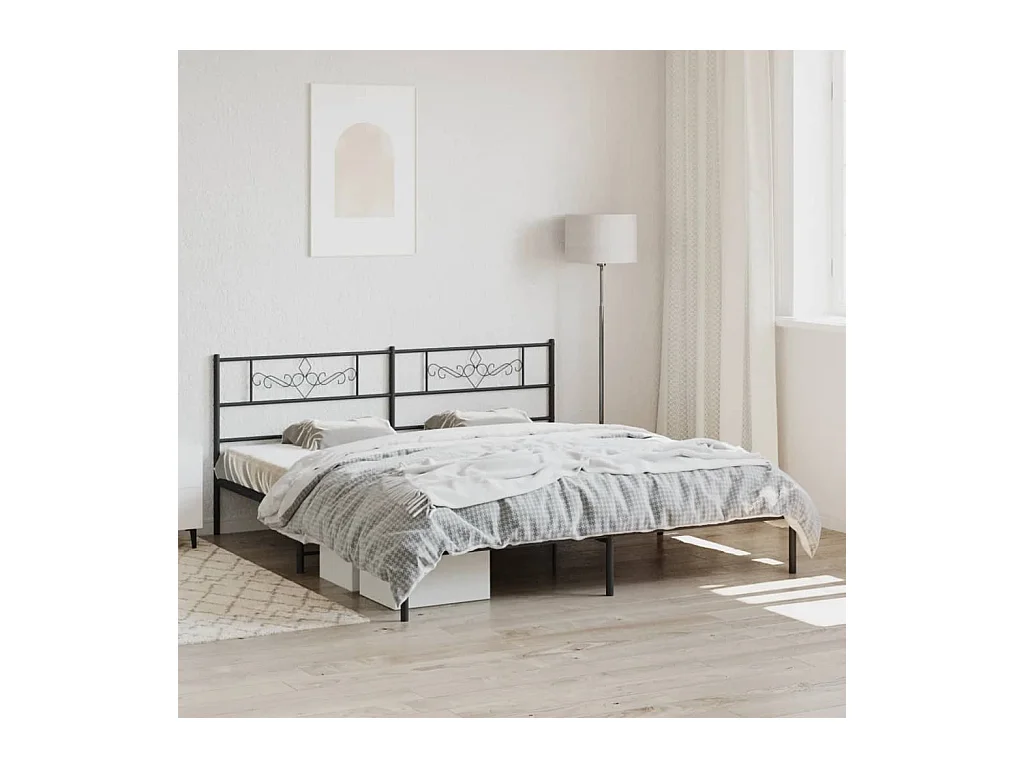 Lit-183x213 cm métal avec tête de lit noir EGGB83959