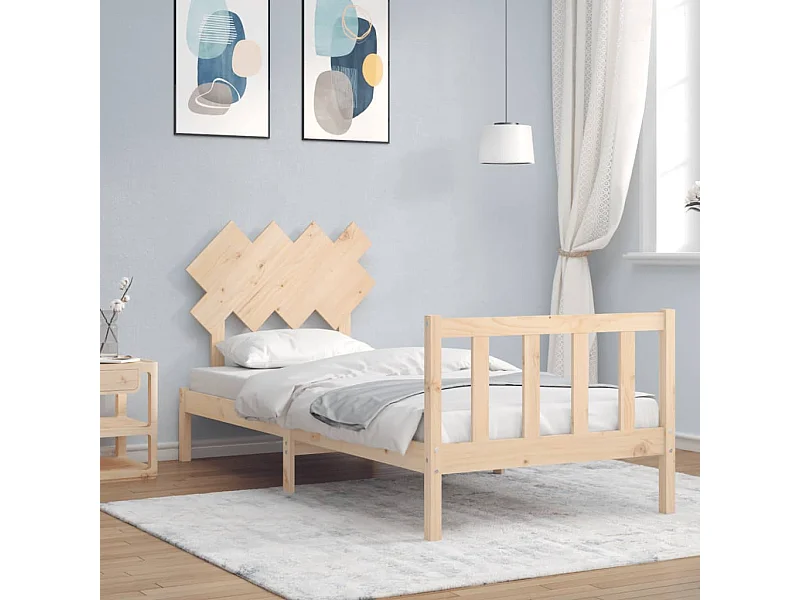 Lit-90x190 cm avec tête de lit simple bois massif EGGB12875