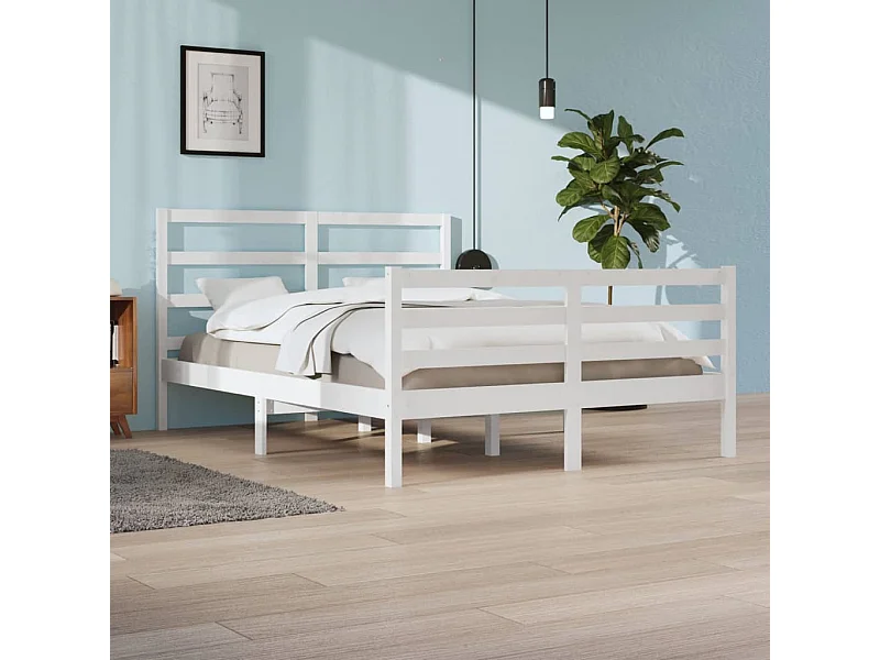 Cama 140x200 cm madeira de pinho maciça branco PT389198
