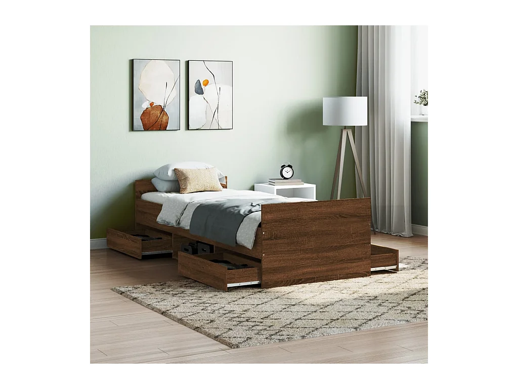 Lit-75x190 cm tête de lit et pied de lit chêne marron EGGB49079