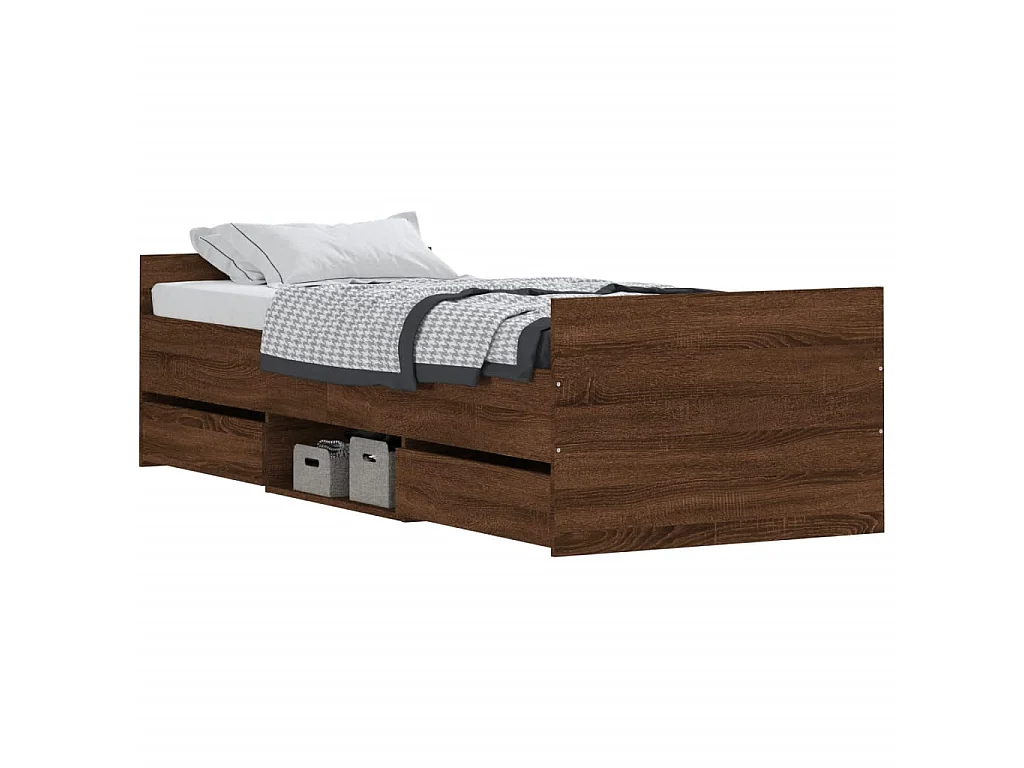 Lit-75x190 cm tête de lit et pied de lit chêne marron EGGB49079