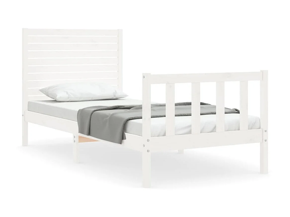 Lit-90x190 cm avec tête de lit blanc simple bois massif EGGB36450