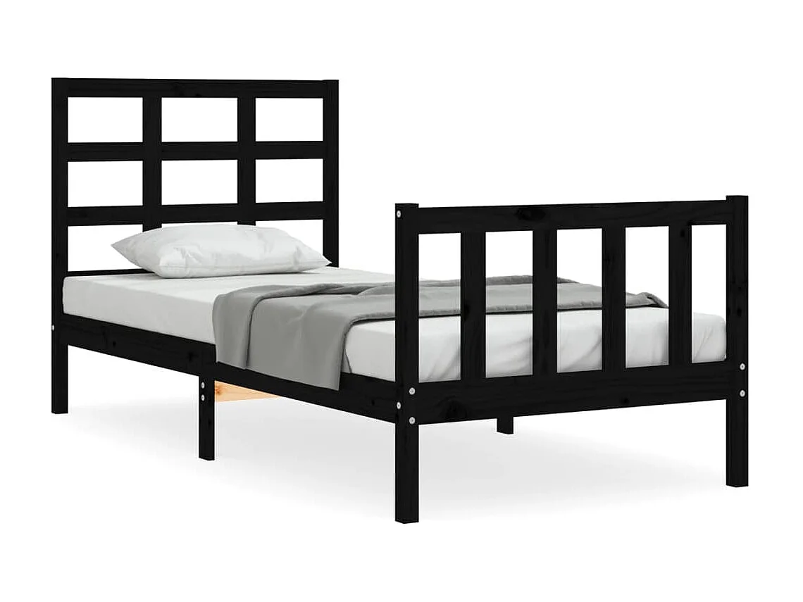 Cama 75x190 cm individual con cabecero madera maciza negro ES78184