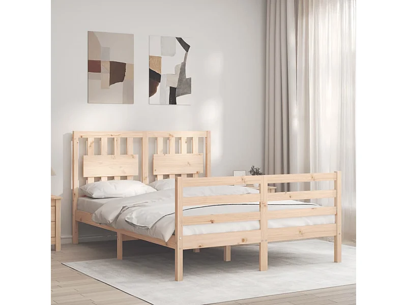 Lit-135x190 cm avec tête de lit double bois massif EGGB71869