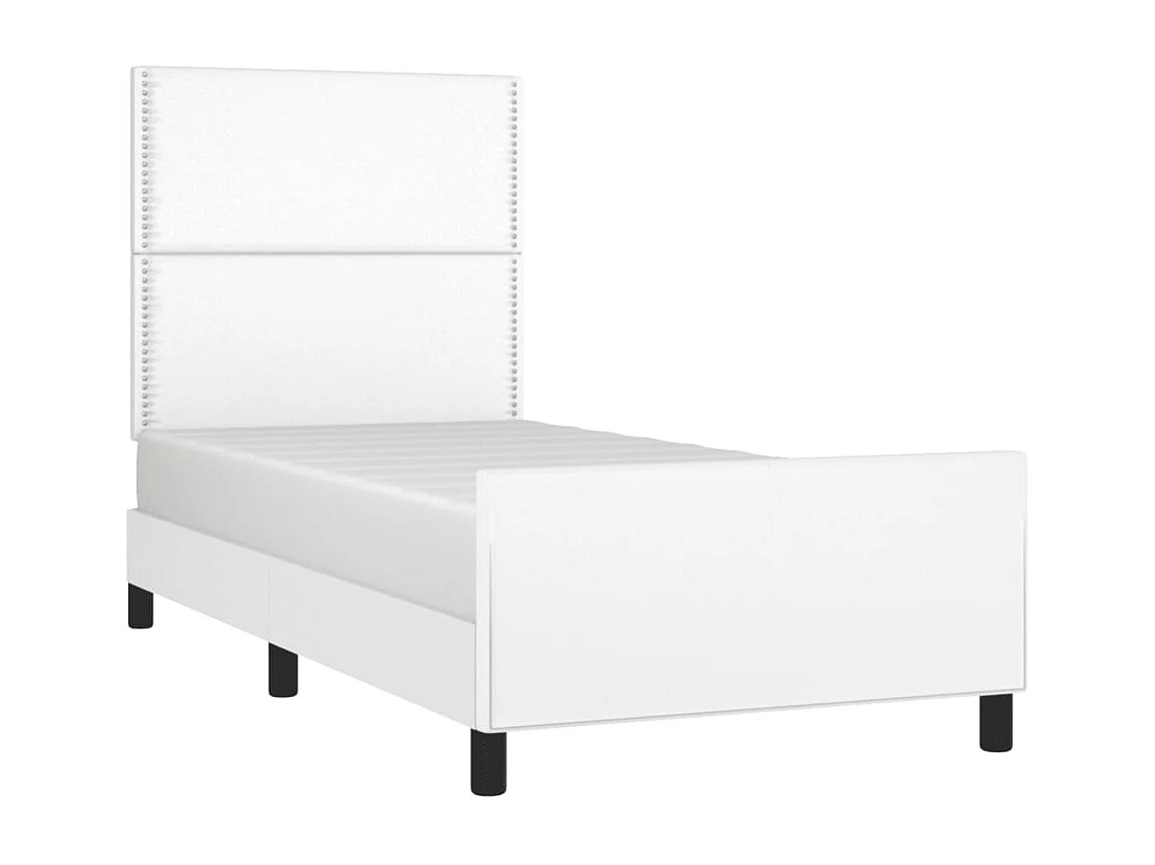 Cama c/ cabeceira 100x200 cm couro artificial branco PT273692