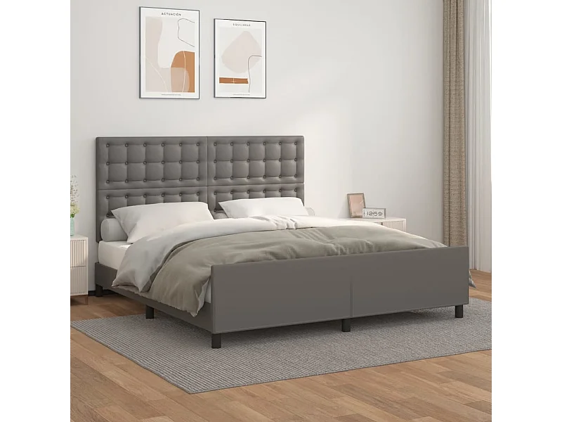 Cama 180x200 cm con cabecero cuero sintético gris ES76945