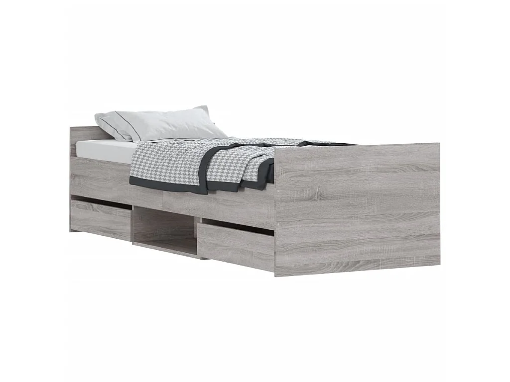 Cama c/ painéis de cabeceira e pés cinzento sonoma PT639829