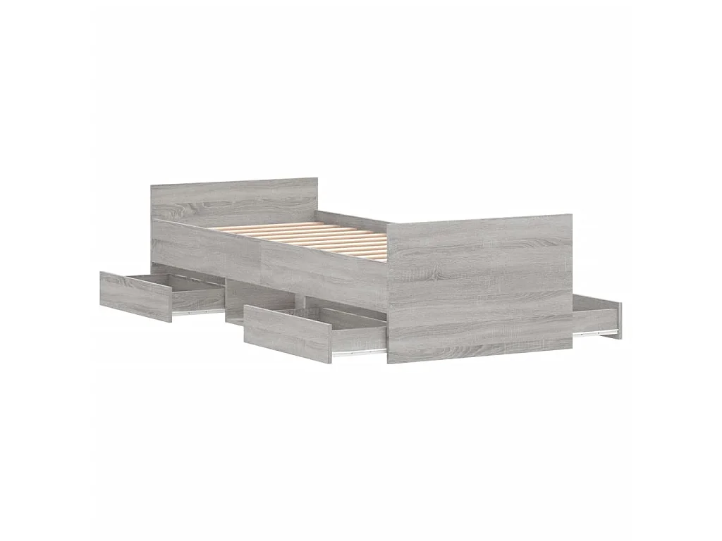 Cama c/ painéis de cabeceira e pés cinzento sonoma PT639829