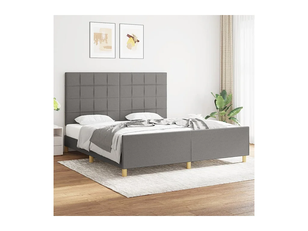 Lit-180x200 cm avec tête de lit Gris foncé Tissu EGGB27517