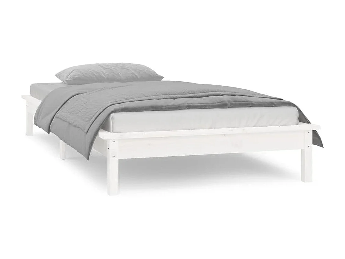 Cama c/ LED solteiro 90x190 cm madeira maciça branco PT189958
