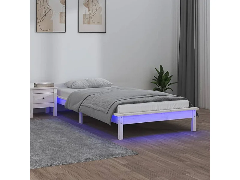 Bedframe LED massief hout wit 90x190 cm NL78866