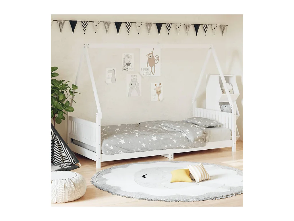 Lit-90x200 cm pour enfants blanc bois de pin massif EGGB28470