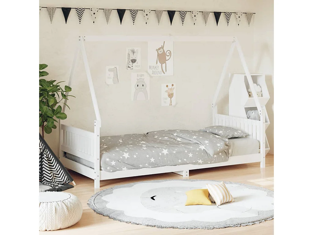 Cama infantil 90x200 cm pinho maciço branco PT812222