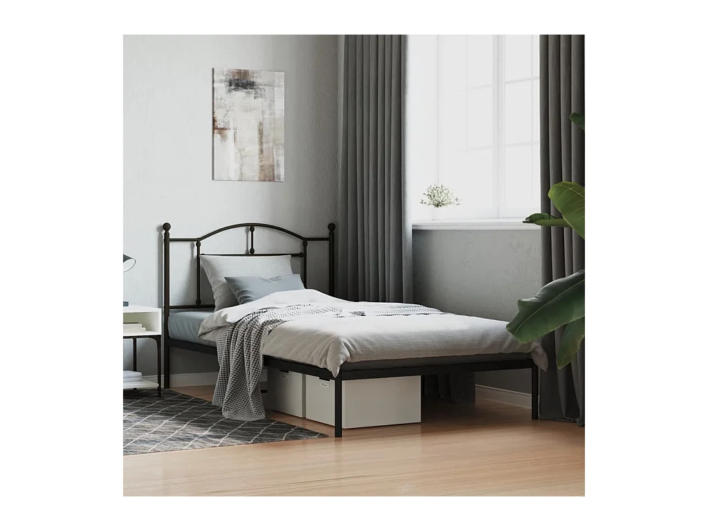 Lit-107x203 cm métal avec tête de lit noir EGGB18827
