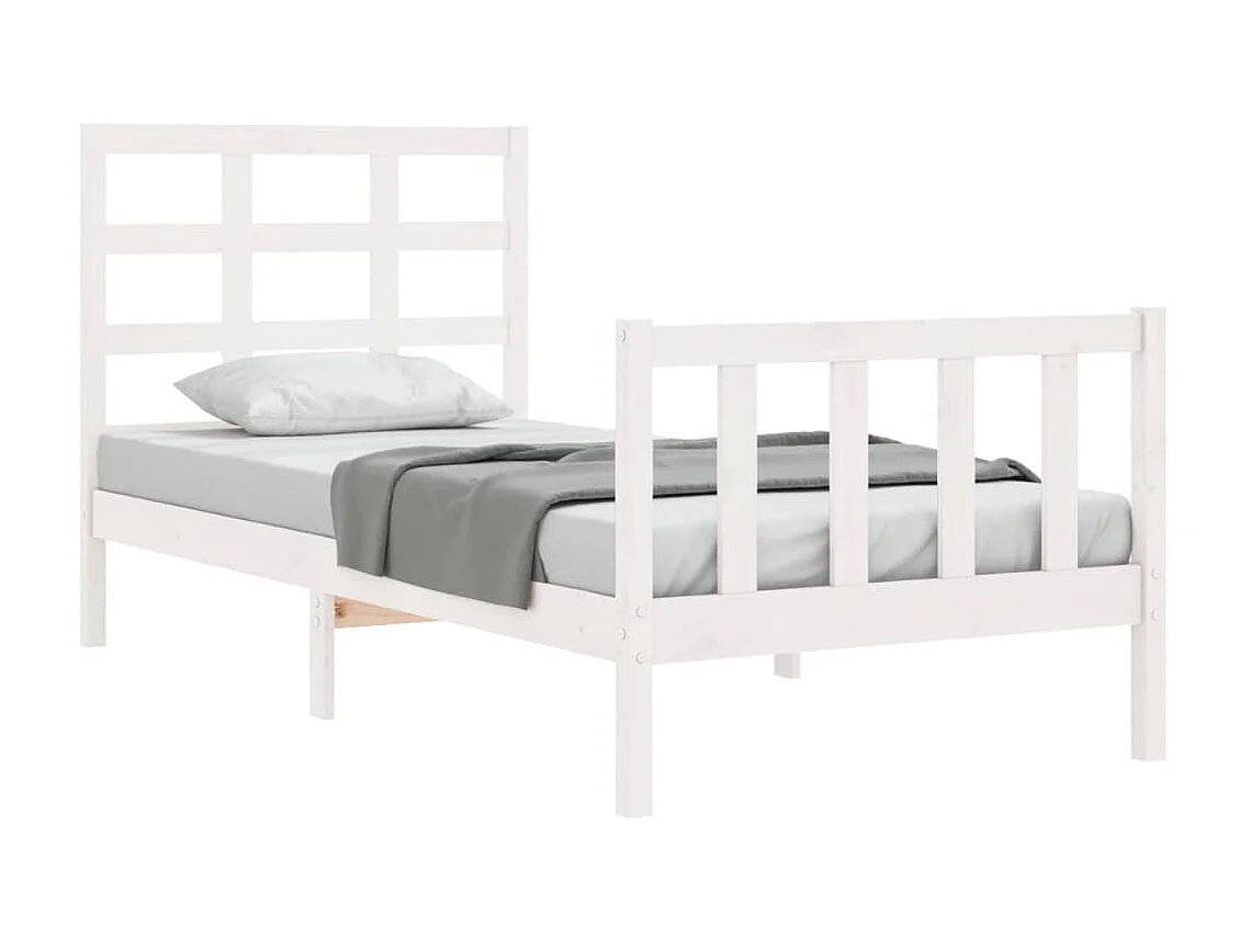 Cama com cabeceira 90x190 cm madeira maciça branco PT770065