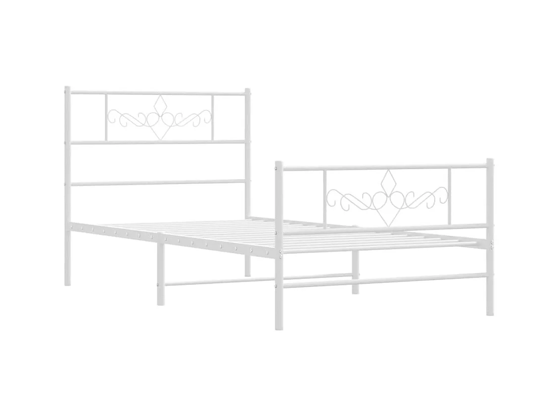 Lit-107x203 cm métal avec tête de lit/pied de lit blanc EGGB74713