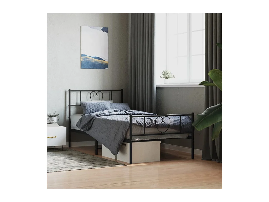 Lit-100x190 cm métal avec tête de lit/pied de lit noir EGGB41906