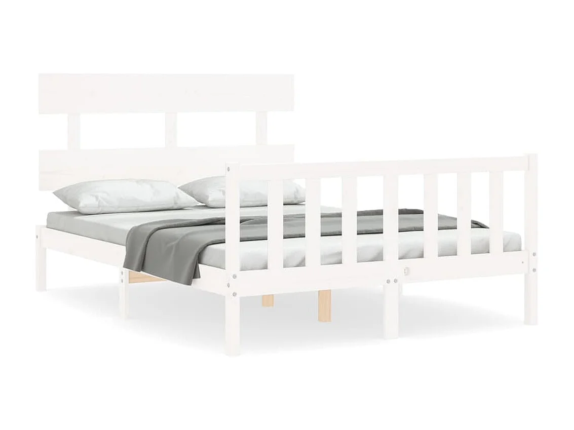 Cama de casal c/ cabeceira madeira maciça branco PT691535