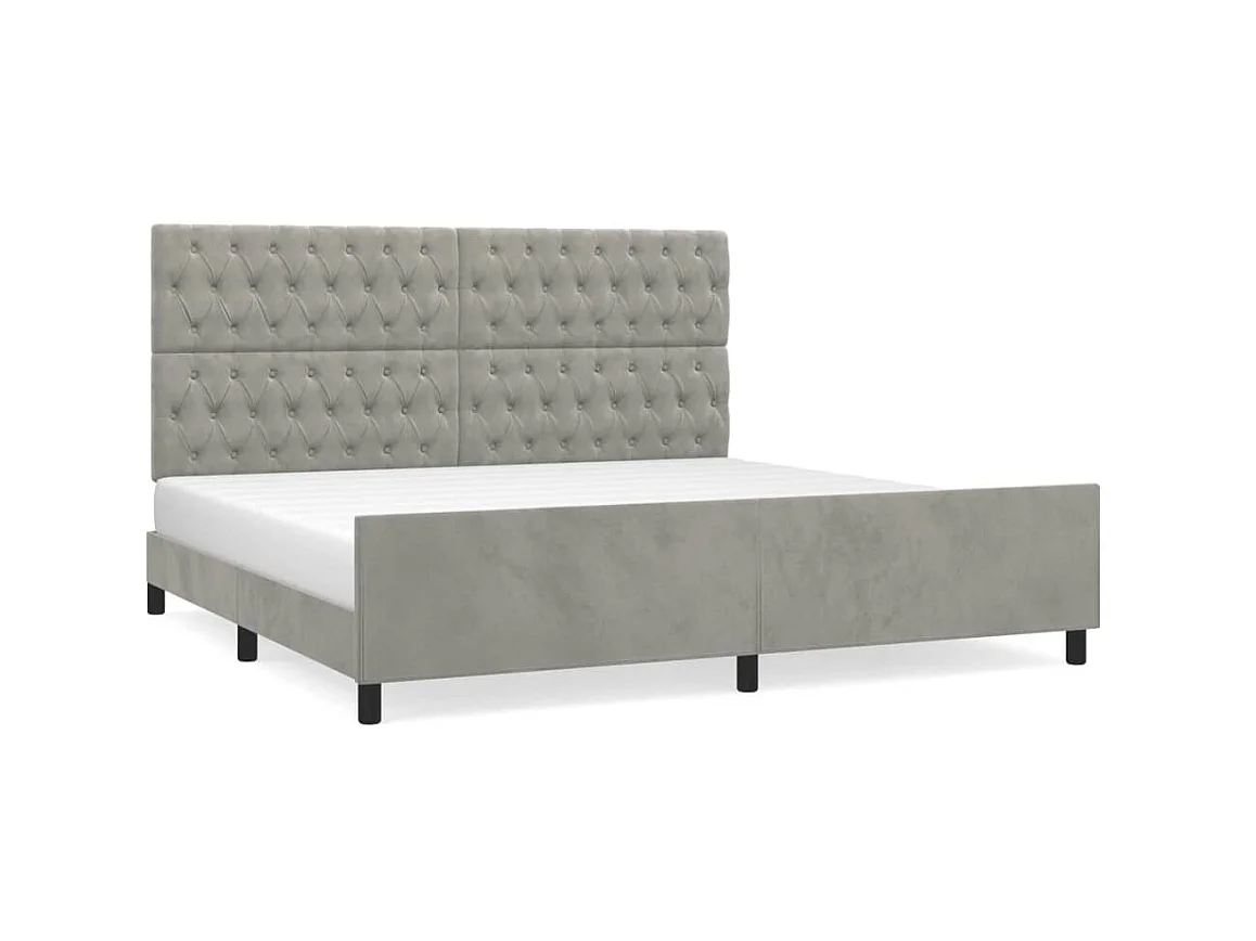 Cama c/ cabeceira 200x200 cm veludo cinzento-claro PT272236