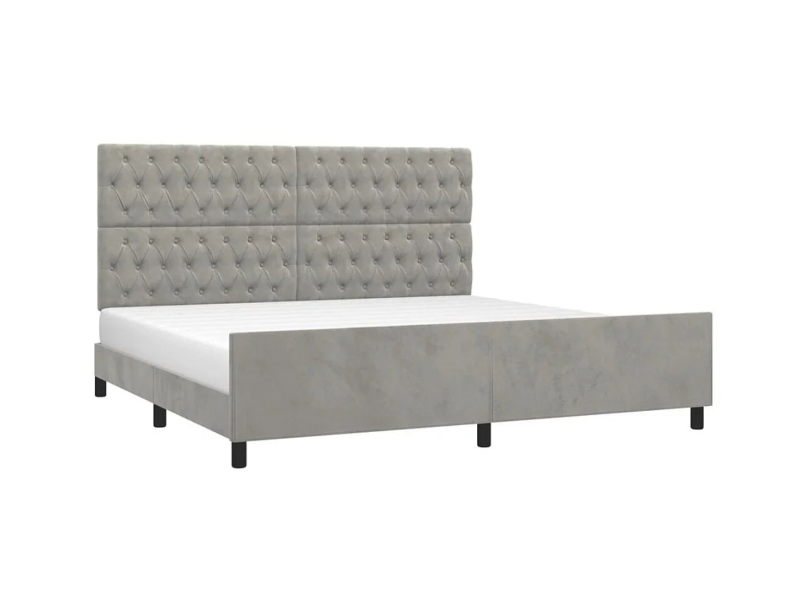 Cama c/ cabeceira 200x200 cm veludo cinzento-claro PT272236