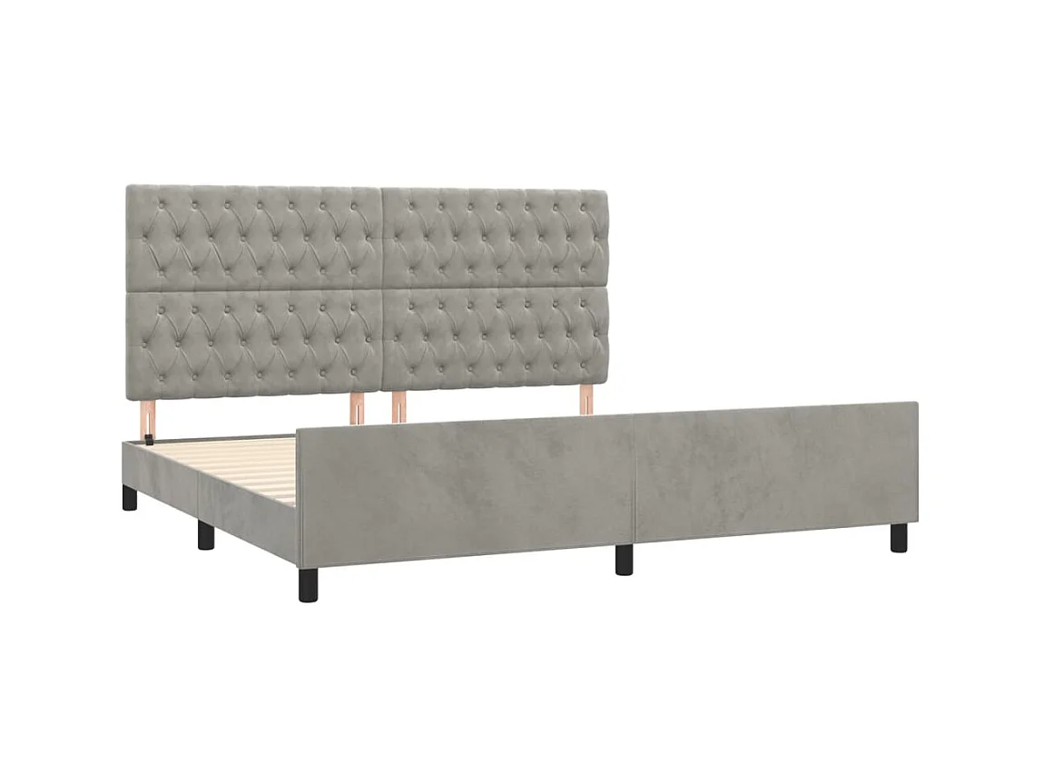 Cama c/ cabeceira 200x200 cm veludo cinzento-claro PT272236