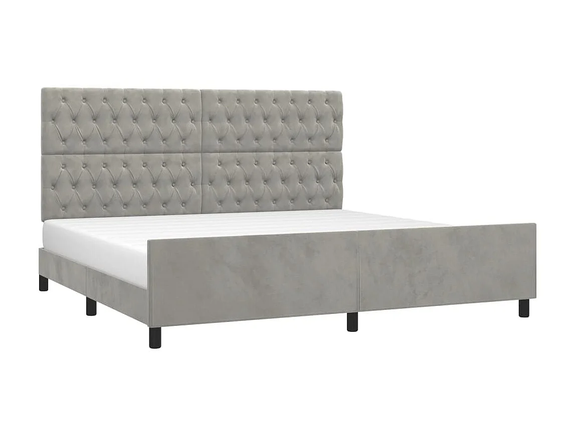 Lit-200x200 cm avec tête de lit Gris clair Velours EGGB30462