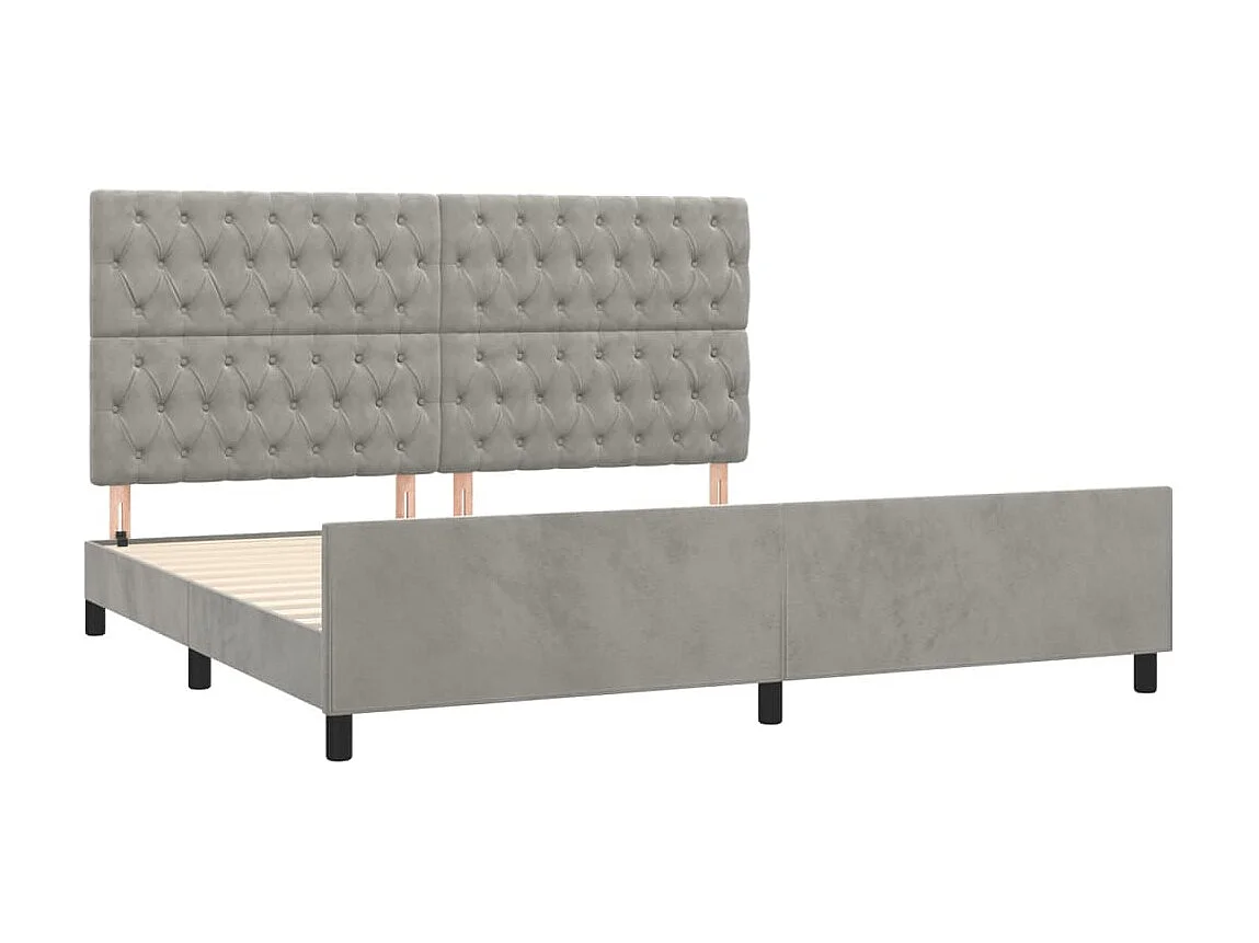Lit-200x200 cm avec tête de lit Gris clair Velours EGGB30462