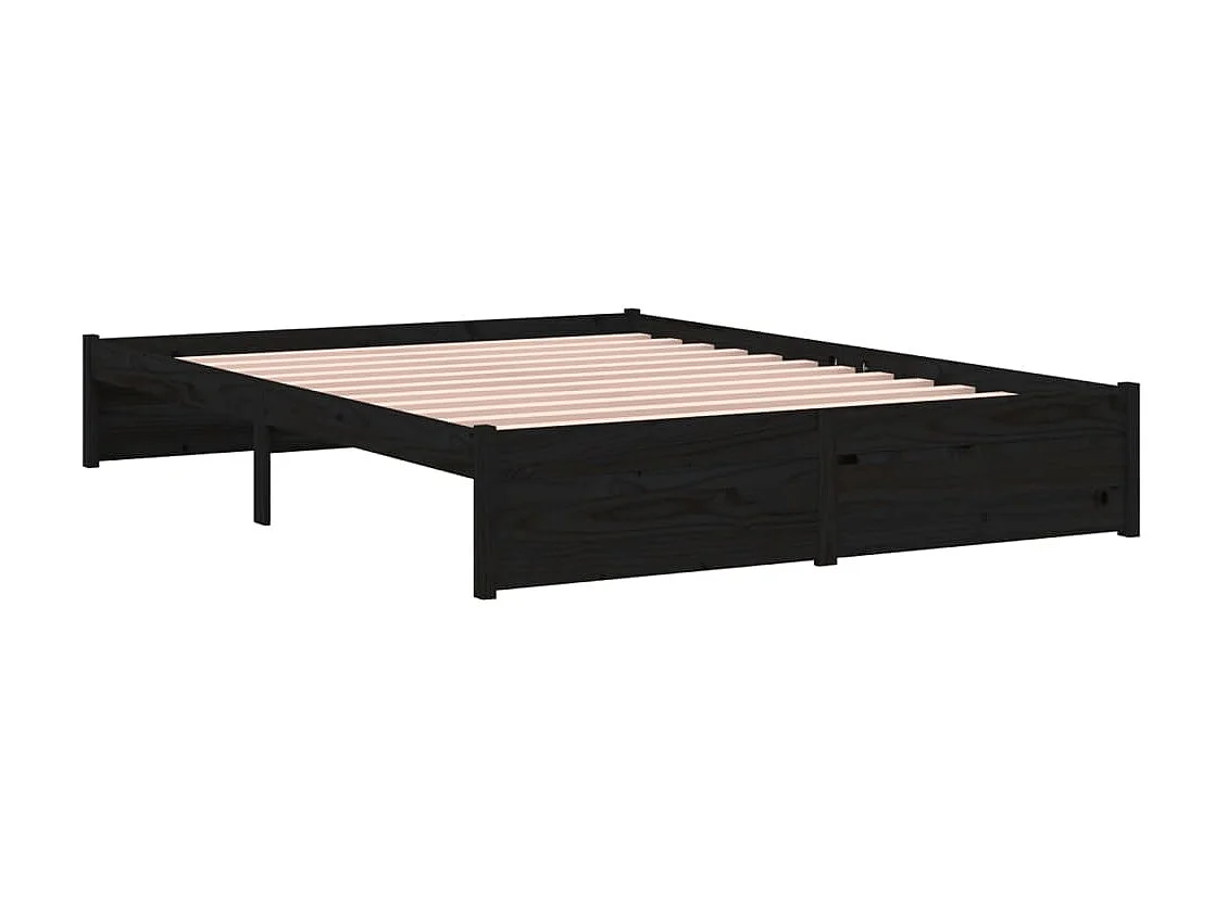 Cama 140x190 cm madeira maciça preto PT361491