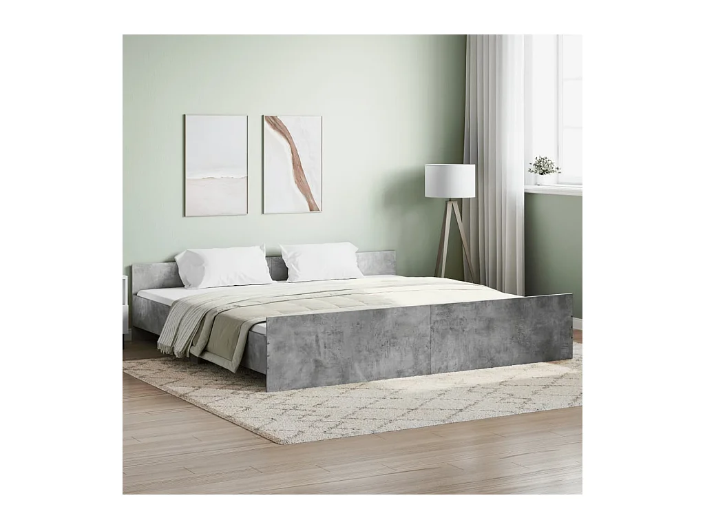 Cama 200x200 cm con cabecero piecero gris hormigón ES59700