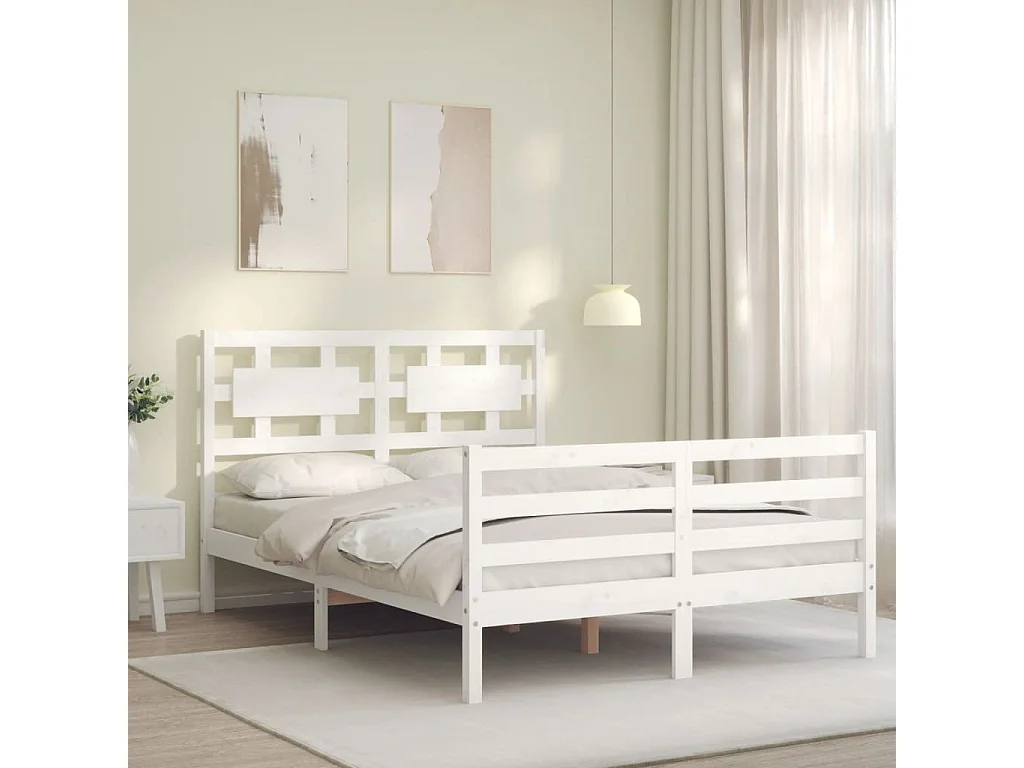 Cama 120x200 cm con cabecero madera maciza blanco ES64765